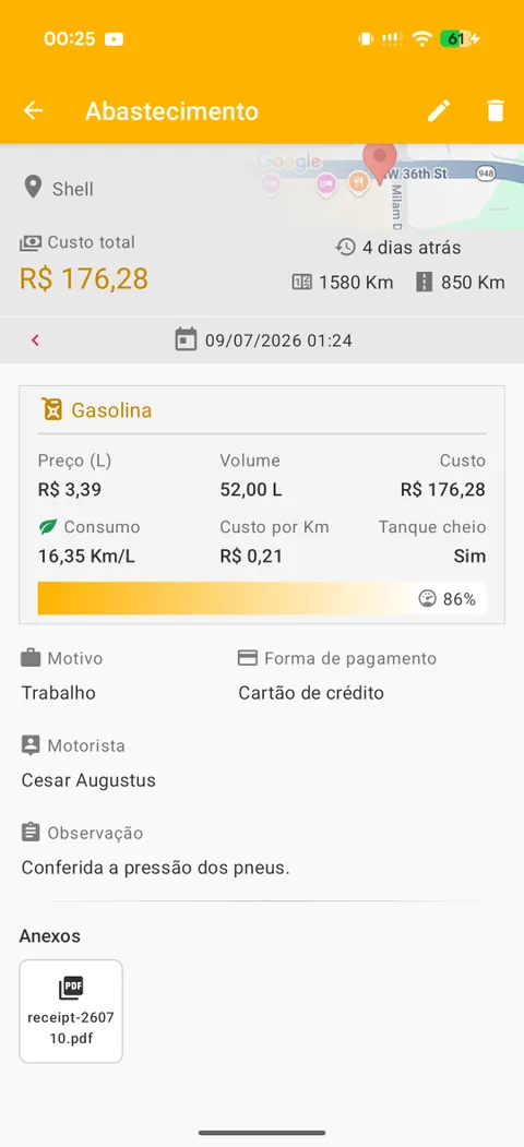 Domine o consumo — quilometragem precisa e custos reais de combustível